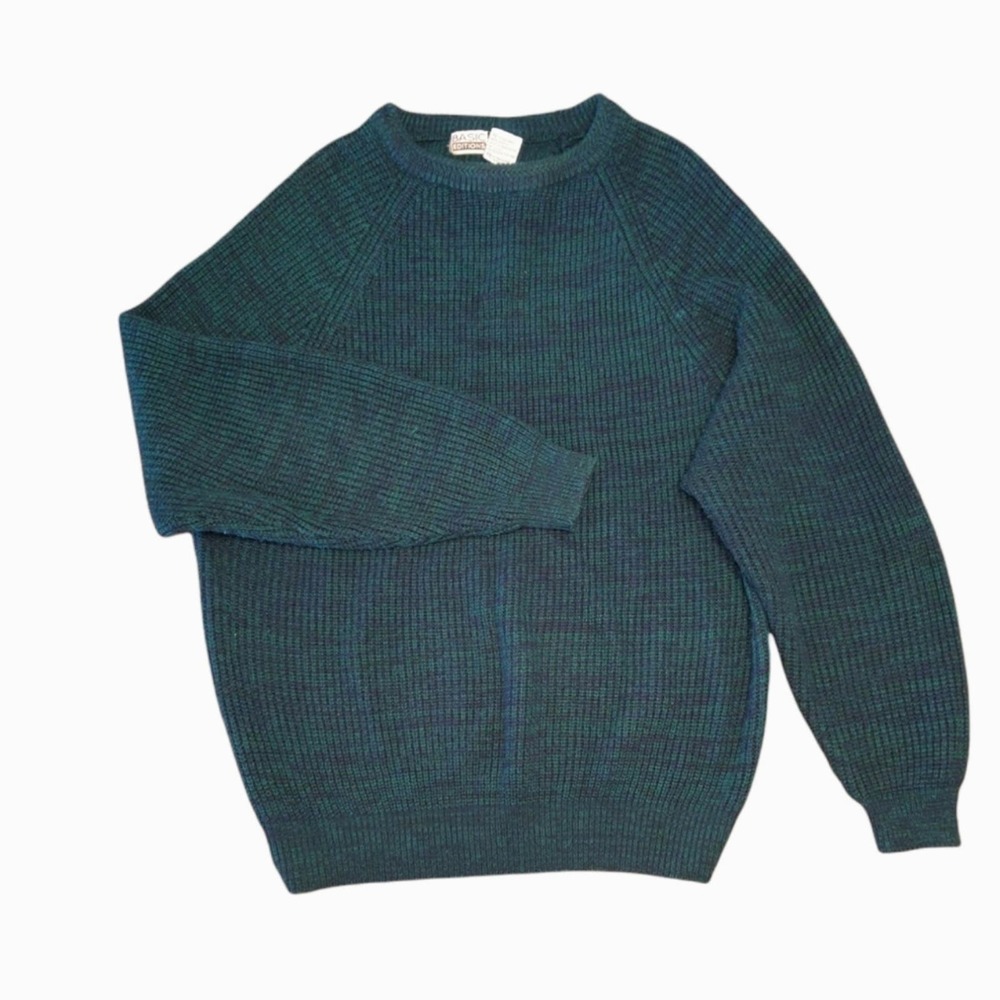Vintage Basic Editions Green Blue Acrylic Knit Crewneck Sweater XL